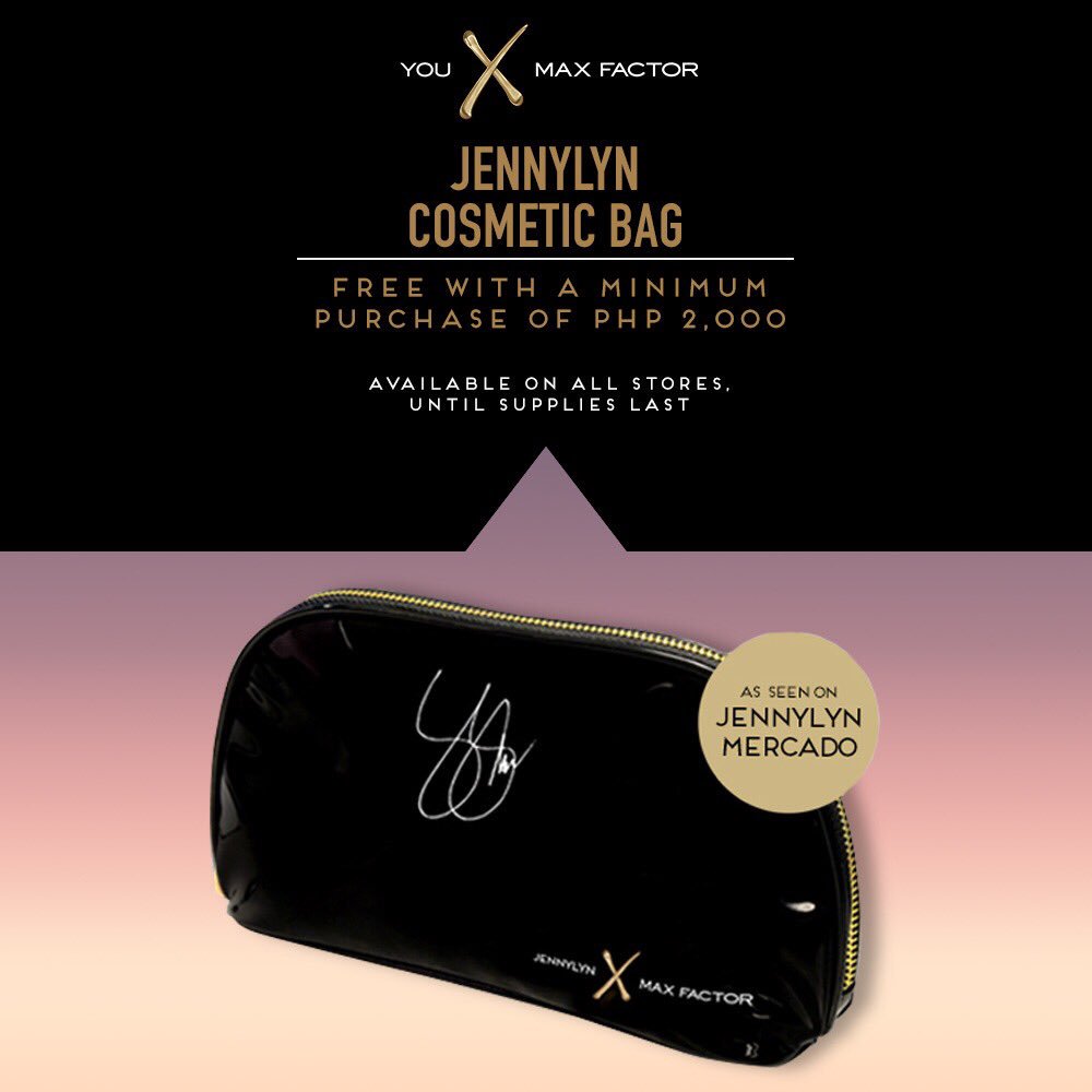 MaxFactorPH's tweet image. Don’t miss your chance to get your own limited edition Jennylyn Mercado cosmetic bag for a minimum purchase of P2,000 until December 31 only!

#YouXMaxFactorPH
#MaxFactorPH
#JennylynMercadoXMaxFactor