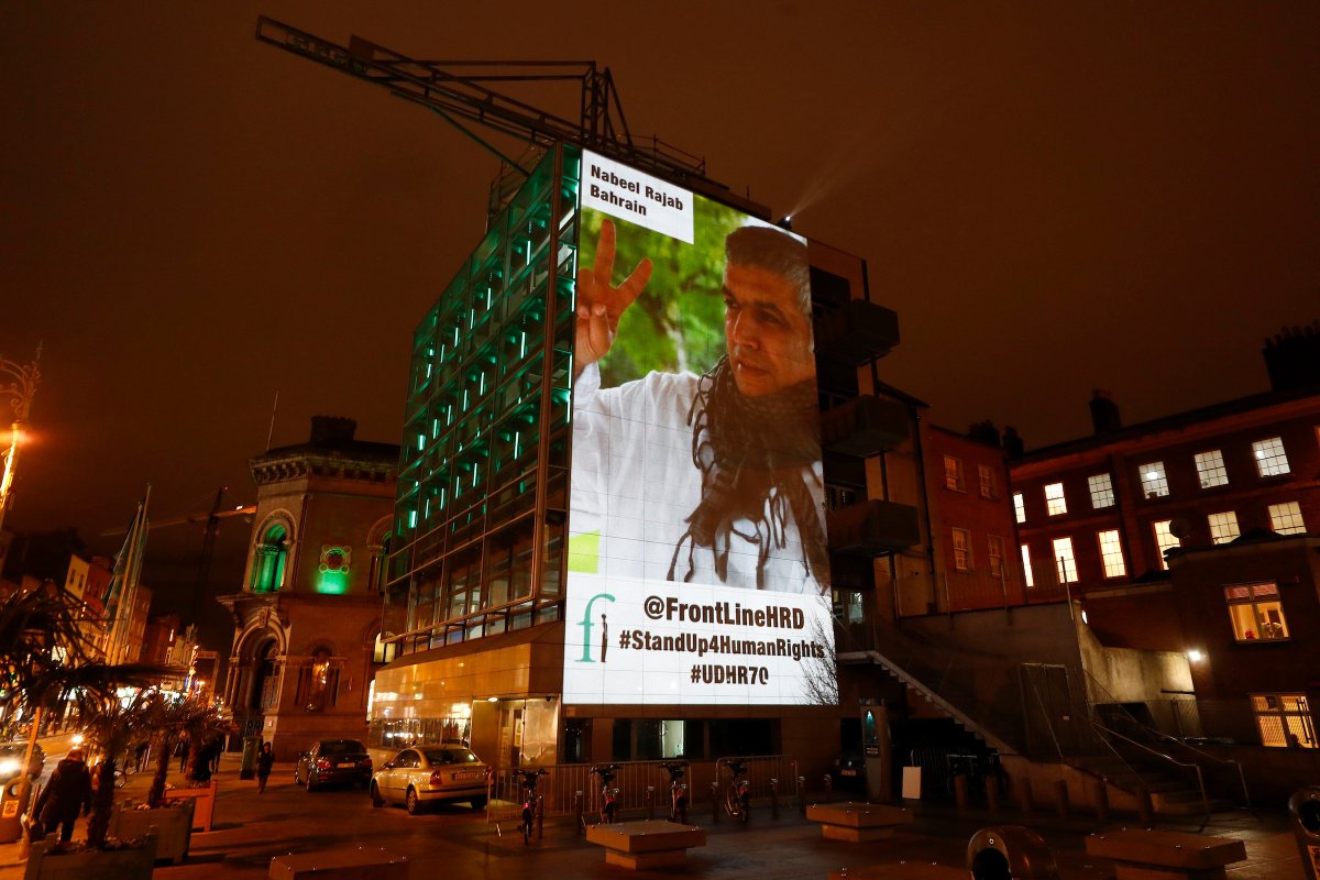 Great to see @NABEELRAJAB up in lights last night in #Dublin for the #UDHR70 celebrations 
@DublinCityHall #FreeNabeel #Bahrain @FrontLineHRD