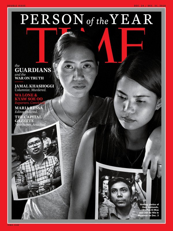 It's thrilling to see Pan Ei Mon and Chit Su Win - the wives of our jailed Reuters colleagues Wa Lone and Kyaw Soe Oo - on the cover of @TIME magazine's Person of the Year issues. Read the story here: http://time.com/person-of-the-year-2018-the-guardians/ … #FreeWaLoneKyawSoeOo