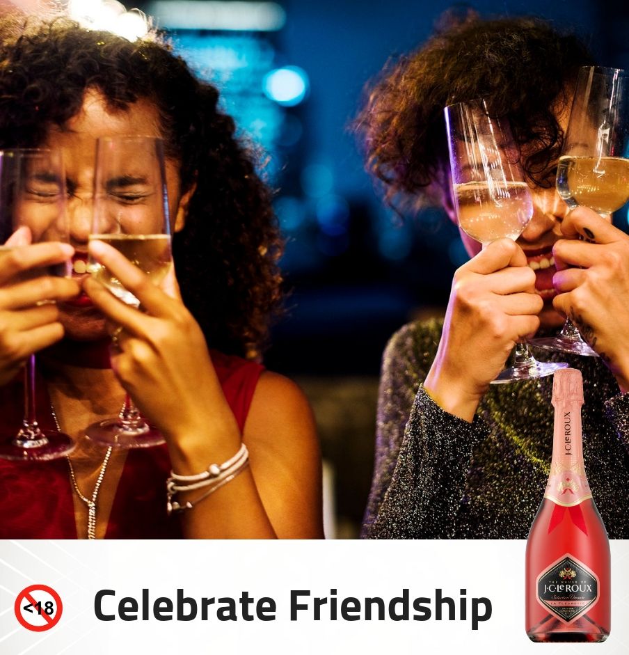 JCLeRouxNG's tweet photo. A friend is someone who gives you total freedom to #ExpressYourself when they are around.

#JCleRoux #LaFleurette #FriendshipGoals #SparklingWine #Celebrate https://t.co/wEk1rQ6UGZ
