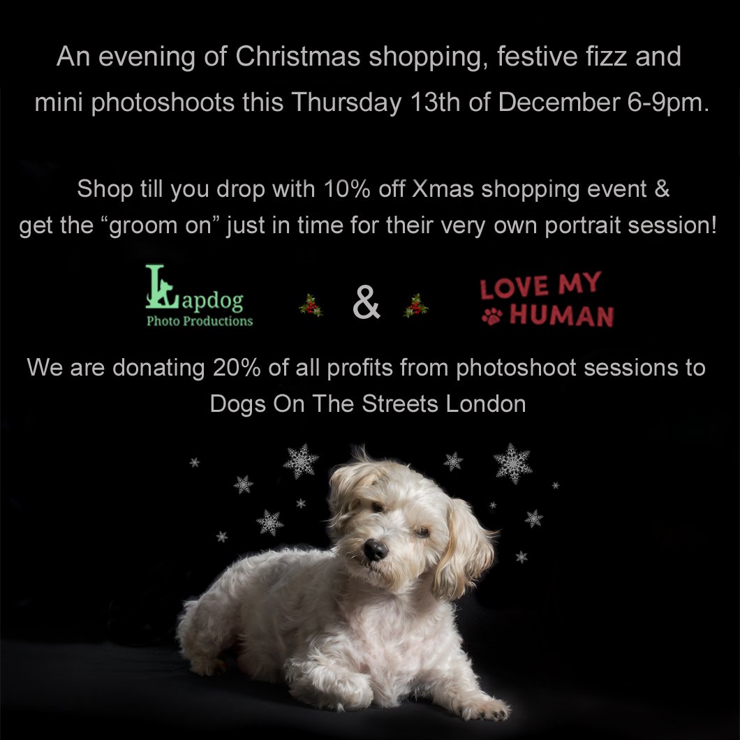 Lapdog Tweets (@lapdogtweets) on Twitter photo 🎄Join us for 10% off on all Christmas shopping, glass of fizz, grooming & mini portrait sessions of your beloved doggies - Thursday 6-9pm at Love My Human, Chelsea.☃️ We are donating 20% of all photoshoot profits to <a href="/dotslondon/">Dogs On The Streets</a> #Christmas #uniquegifts #charity <a href="/TheGoodDogGuide/">The Good Dog Guide</a> 🎄Join us for 10% off on all Christmas shopping, glass of fizz, grooming & mini portrait sessions of your beloved doggies - Thursday 6-9pm at Love My Human, Chelsea.☃️ We are donating 20% of all photoshoot profits to <a href="/dotslondon/">Dogs On The Streets</a> #Christmas #uniquegifts #charity <a href="/TheGoodDogGuide/">The Good Dog Guide</a>
