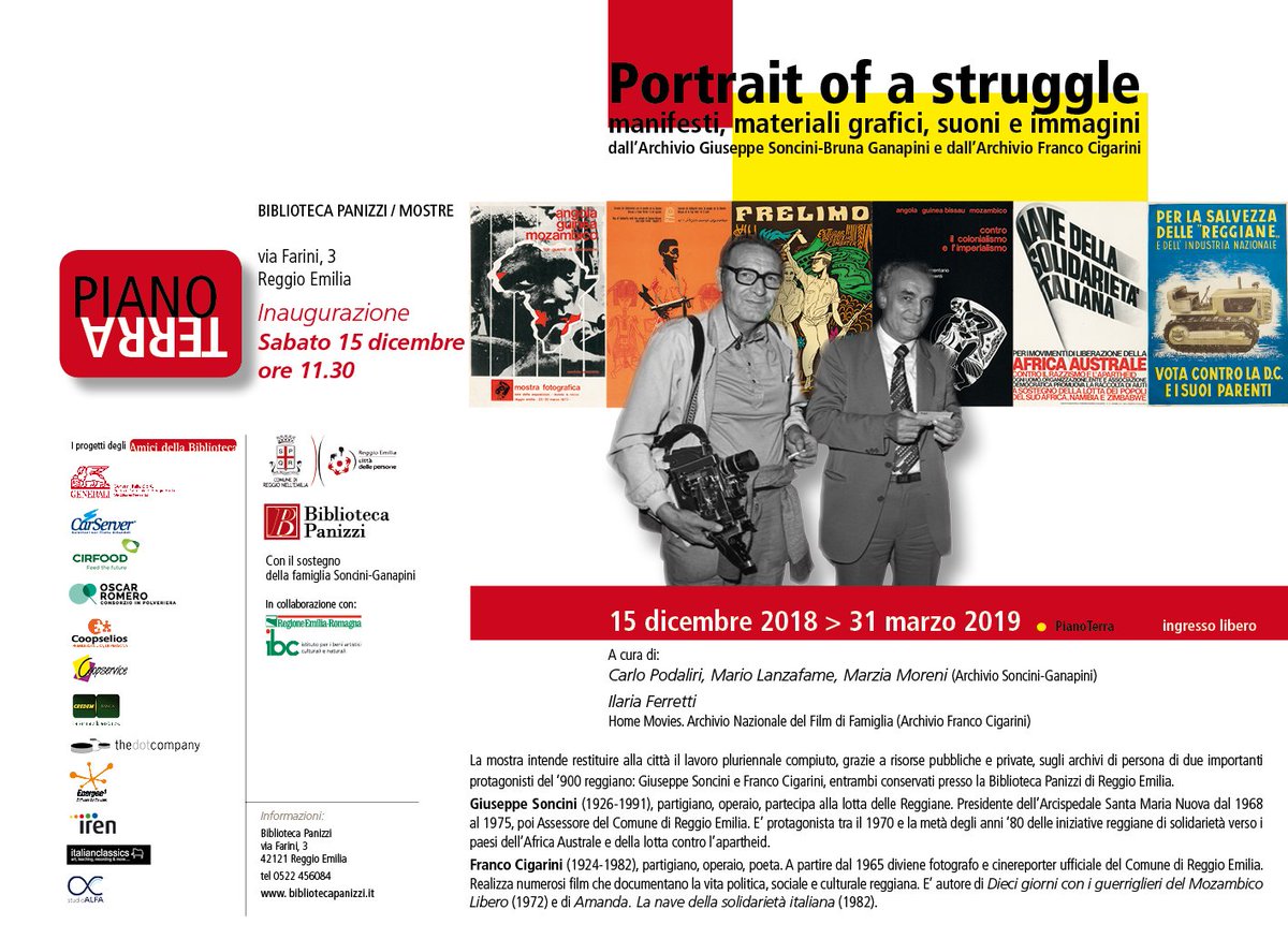 Sabato alle 11:30 alla Biblioteca Panizzi del @ComuneRE inaugurerà la mostra "Portrait of a Struggle. Manifesti, materiali grafici, suoni e immagini" tratti dall'Archivio Giuseppe Soncini - Bruna Ganapini Soncini e dall'Archivio Franco Cigarini!