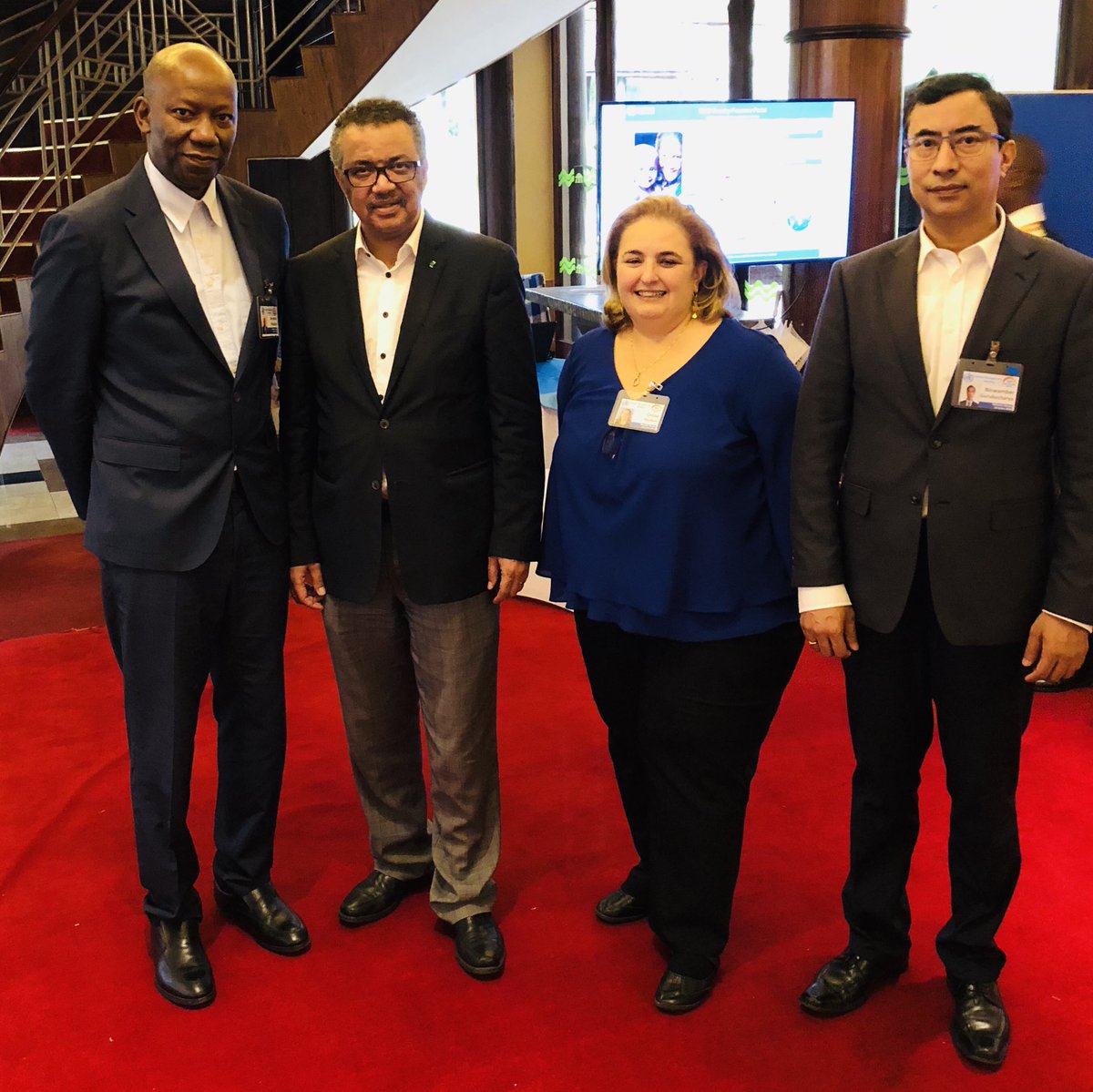 Had the pleasure of catching DG <a href="/DrTedros/">Tedros Adhanom Ghebreyesus</a> at the global management meeting for a picture with the Information Management &amp; Technology team.  The team is committed to deliver in collaboration with the ONE <a href="/WHO/">World Health Organization (WHO)</a> family, the triple billion at triple levels of the organization.