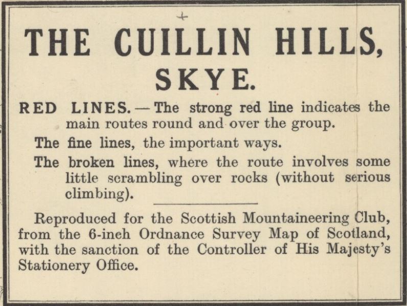 Key to lines on map of The Cuillin Hills, Skye, by the Scottish Mountaineering Club
