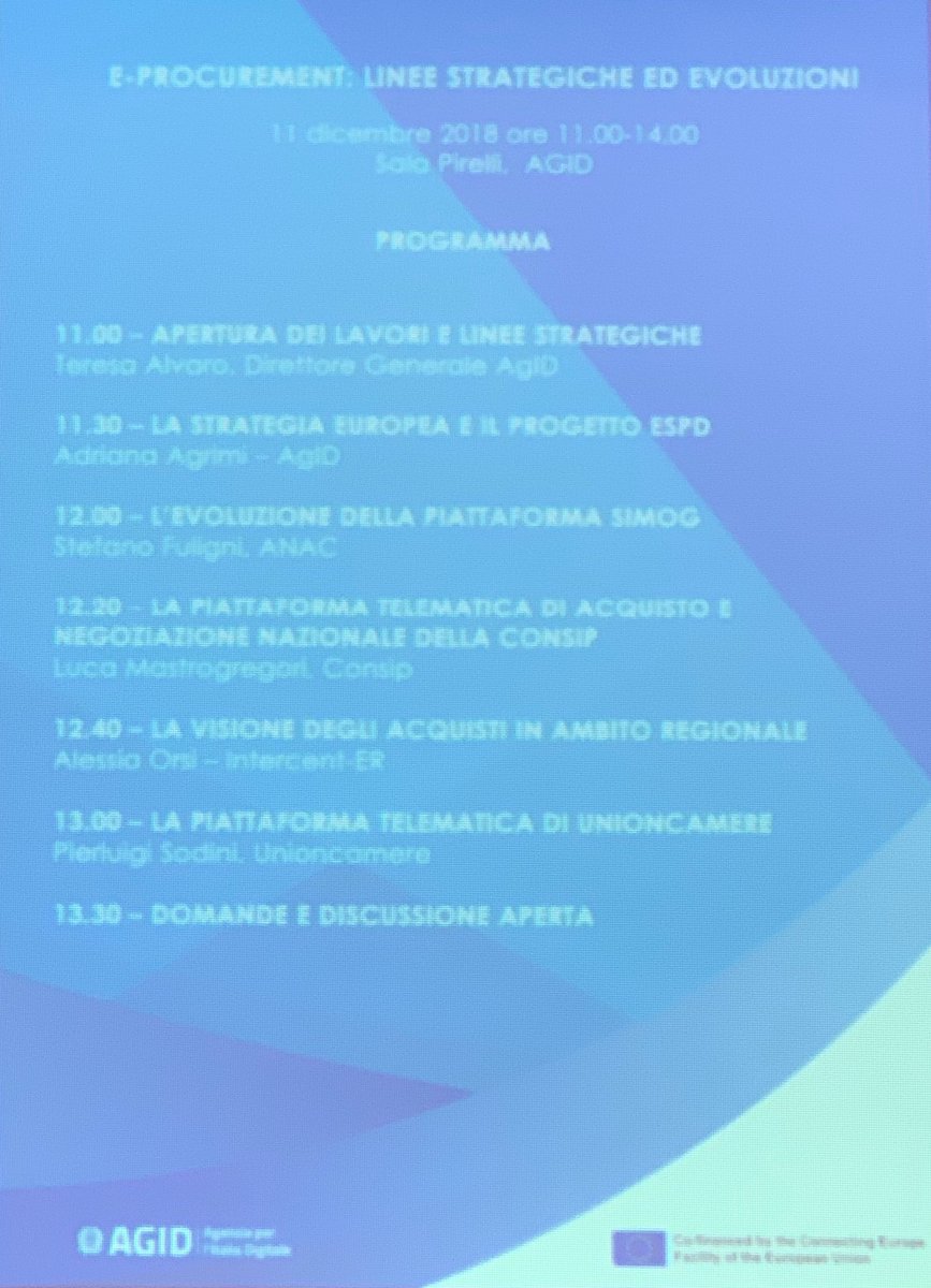 ntonello_www's tweet image. Oggi in #AGID parliamo di e-Procurement e di #ESPD (European Single Procurement Document) ⁦@anitecassinform⁩ ⁦⁦@ConfDigitale⁩