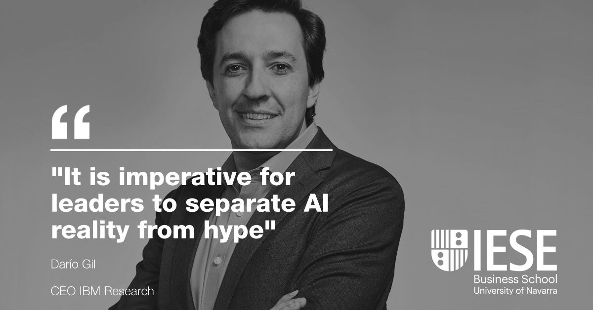 iesebschool's tweet photo. Insecurity about the effects of #AI on jobs are understandable. But @IBMResearch COO @dariogila sees a future of helpful coordination. https://t.co/srk4OAEcsX https://t.co/XHrqMFXkC9