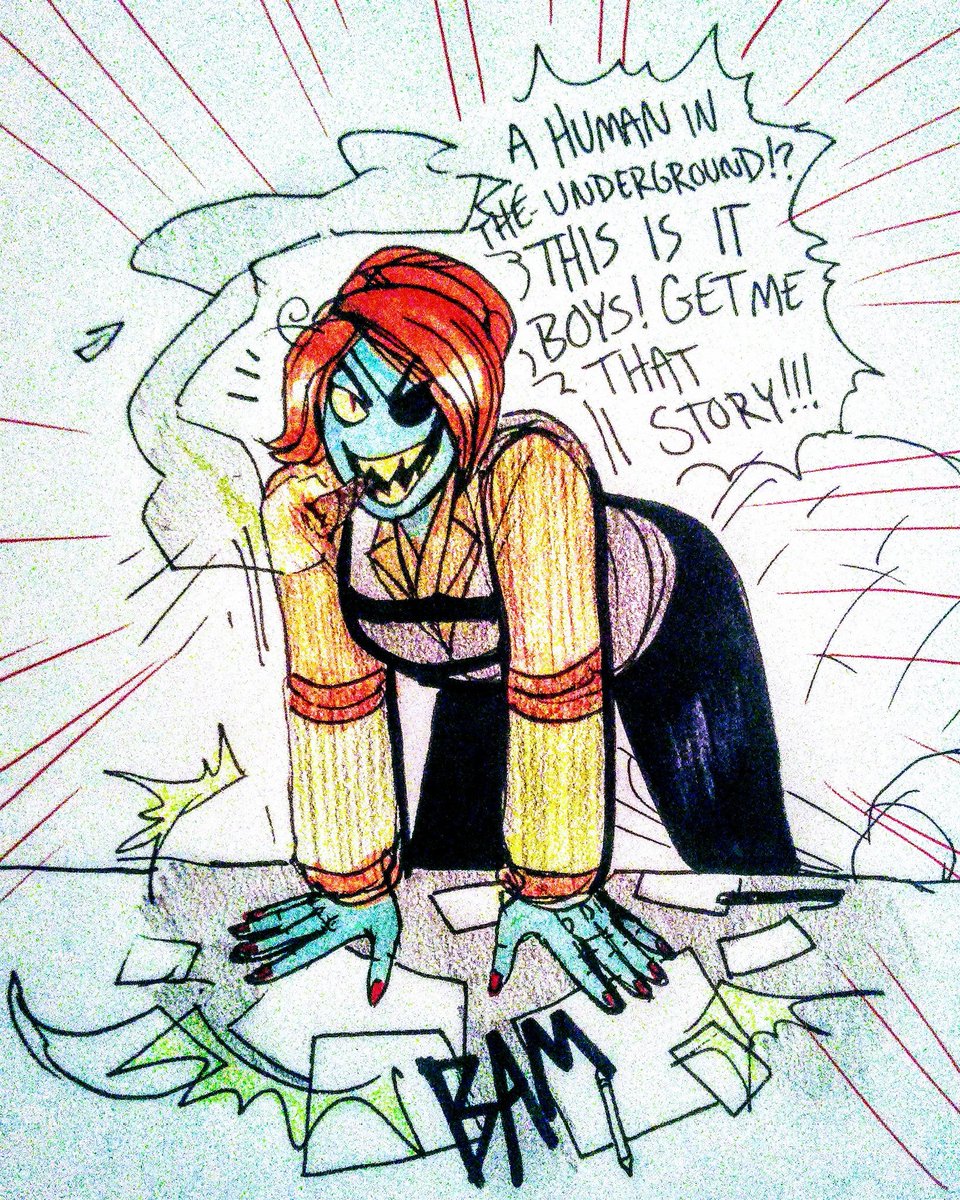 bboebboee's tweet photo. Newspaper chief undyne #dailytale https://t.co/7w06bfb3yZ