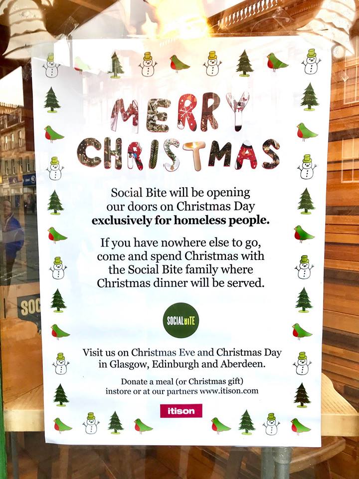 SocialBite_'s tweet photo. OK EVERYBODY...We really need your help - PLEASE RT TO SPREAD THE WORD.

This year we will be again opening up our stores in Edinburgh, Glasgow and Aberdeen on Christmas Day to give Christmas dinner, presents and loving company to homeless people. Donate: https://t.co/6xAVBtHY2r https://t.co/L9rmHmm14N