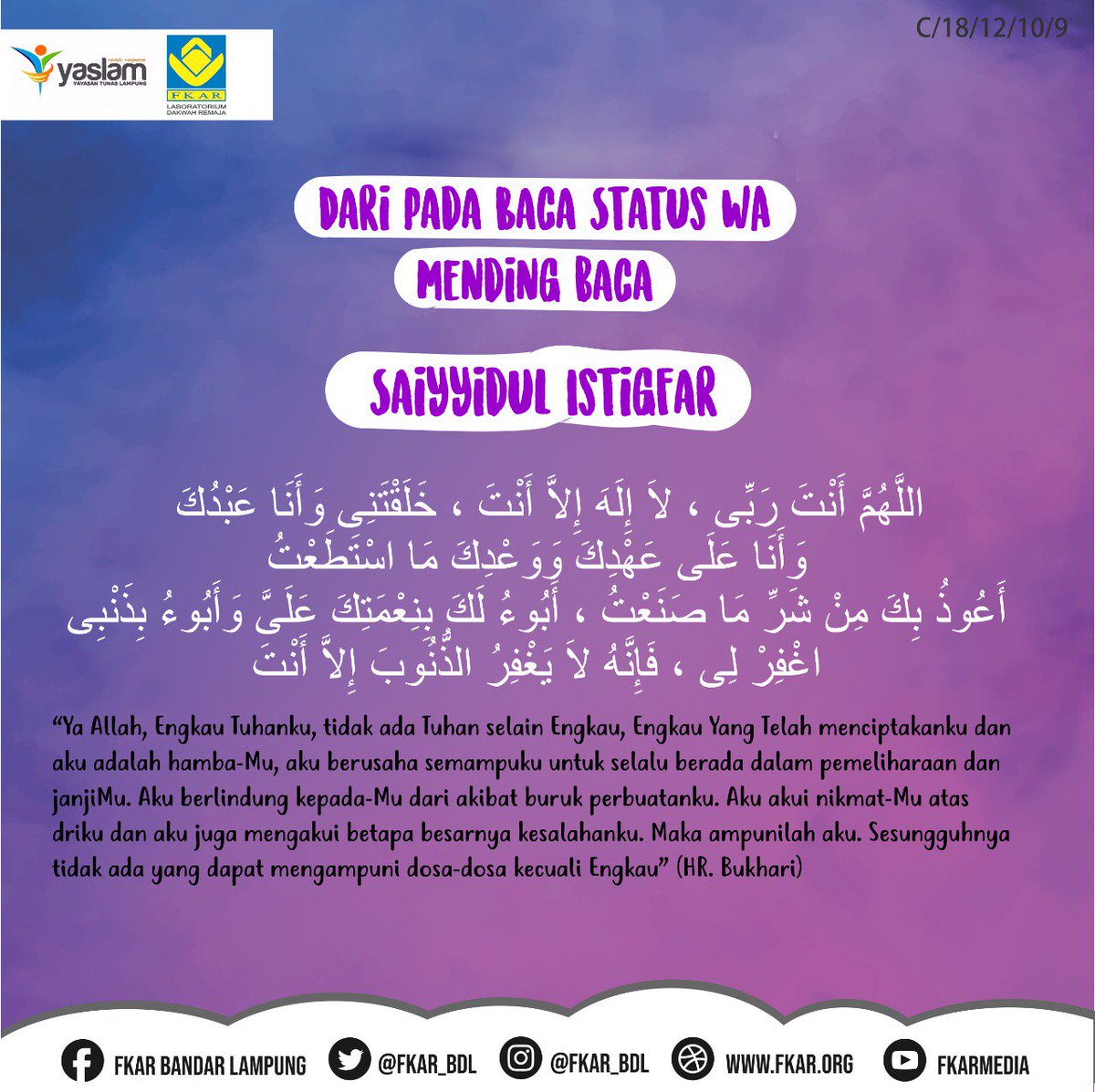 fkar_bdl's tweet photo. Sayyidul Istigfar yuknmampir ke Instagram kami @fkar_bdl https://t.co/xH47Z69Doe