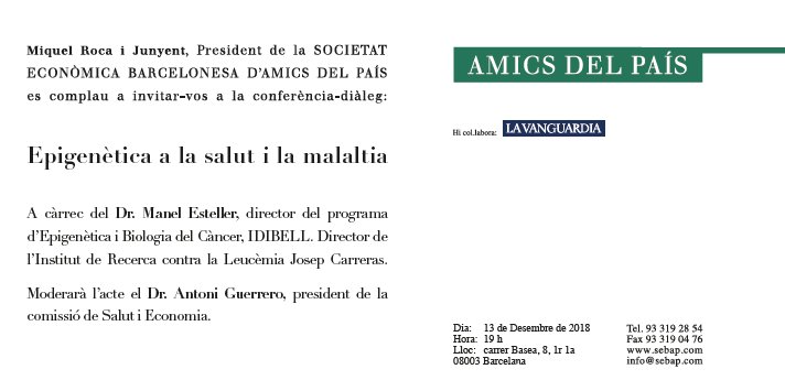 amicspais's tweet photo. Els canvis epigenètics es poden revertir, en alguns casos amb fàrmacs, però també amb un estil de vida saludable. En parlarem dijous al #debatSebap amb @ManelEsteller, investigador referent mundial en el camp de l'#epigenètica
🗓️13 de des
🕖19h
➡️ https://t.co/0mWf49TudQ https://t.co/evONoERVaW