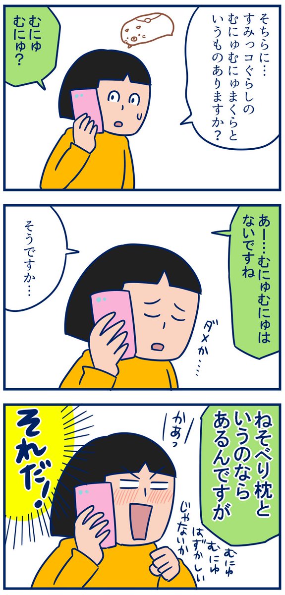 たしかに人物像を説明するのって難しいんだけど、のまめの説明がざっくりしすぎてて面白かった話。と、まくらが見つかりましたのお礼です。(本当にあるのか電話したときの3コマ。)
・【3コマ】のまめの描く人物像とまくらのお礼
https://t.co/C5KlF3f0L5 