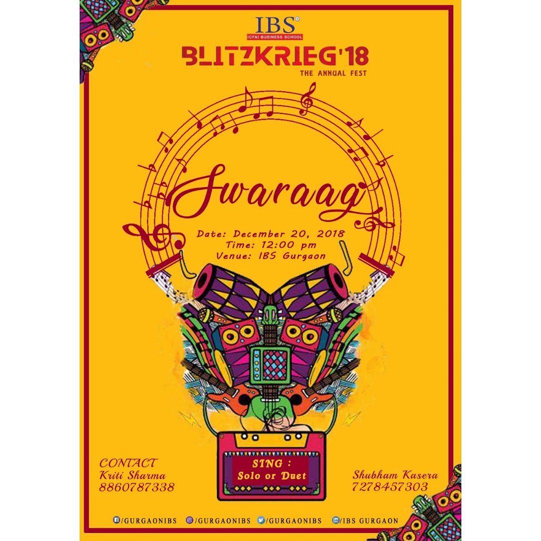 gurgaonibs's tweet photo. “A bird doesn’t sing because it has an answer but because it has a song.”
You think you have a song? Then sing it.
Presenting Swaraag by Youth Vibe!
#ibs #ibsgurgaon #ibsat2018 #excitement #fun #Blitzkrieg #makeadifferencewithcouncil #blitzisloading #blitzkriegissoon https://t.co/Hd8uWX5q0L