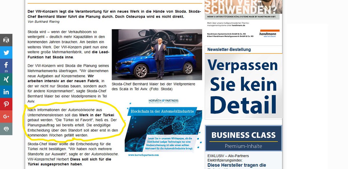 Automobilwoche’deki “VW yatırımı Türkiye’ye yapacak” haberini görebilmek için siteye abone olmak gerekiyor. Merak edenler için yazının Türkiye ile ilgili kısmını işaretlediğim, ekran görüntüsünü paylaşıyorum.