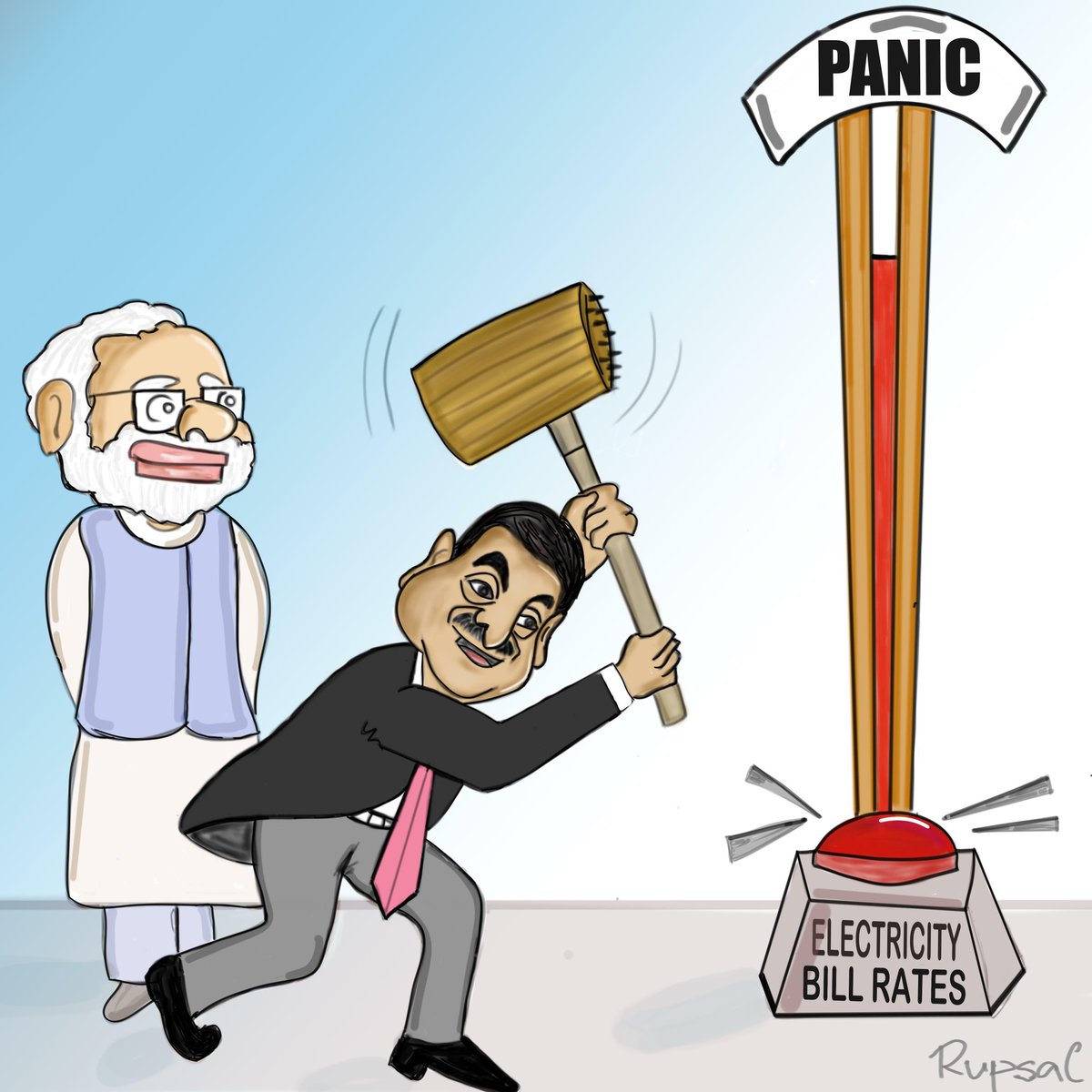RupsaChak's tweet photo. Uproar and panic in Mumbai as power bills jump sharply after Gautam Adami takes over as supplier while Narendra Modi remains numb.
.
#Adani #NarendraModi #comic #cartoon #cartoonporn #politicalcartoon #politicalmemes #india #Mumbai #tuesday #photooftheday #tweegrams #picoftheday https://t.co/vH66U3KKoC