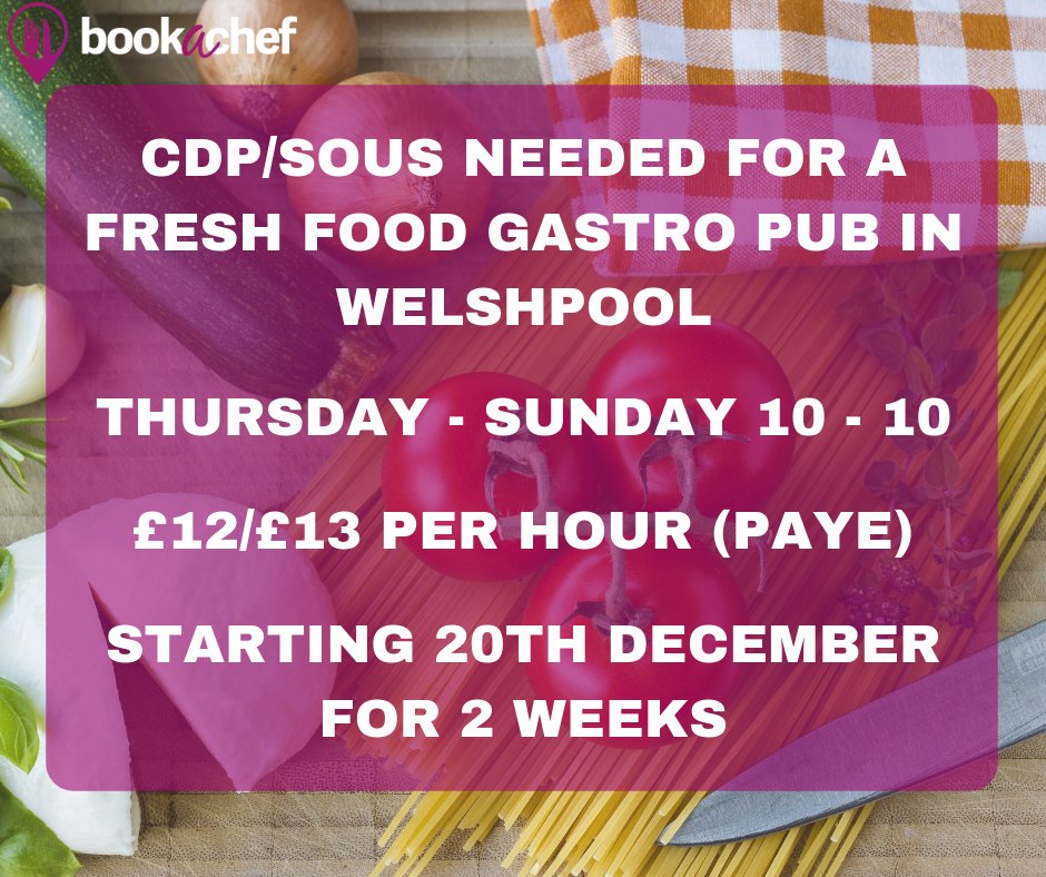 _Bookachef's tweet image. #ReliefChef needed for a #freshfood #gastro pub in #Welshpool! 

Get in touch for more information!! 

#chefjobs #powys #workavailable