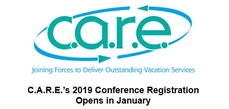 C.A.R.E.’s 2019 Conference Registration Opens in January <a href="/theCAREorg/">C.A.R.E.</a> <a href="/AccessLoyalty/">Access Development</a> <a href="/ACOTUR_SURESTE/">ACOTUR</a> <a href="/AIGinsurance/">AIG</a> <a href="/AllPointsAcc/">AllPointsAcc</a> @AMDETUR <a href="/ARDAorg/">ARDA</a> <a href="/AVOworldwide/">AVO</a> @AskCVOA @DiamondResorts <a href="/ExploreGCI/">Global Connections</a> <a href="/InnTouchTravel/">InnTouch Travel</a> #HospitalityNews
NewsmakerAlert.com/CARE-121118.ht…