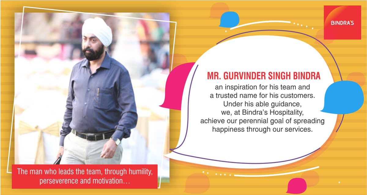 BindrasBanquet's tweet photo. To achieve success once might be easy, but to constantly achieve it in every endeavor is nothing less than a marvel. Our beloved founder &amp; owner, Mr. Gurvinder Singh Bindra.#BindrasHospitalityService #Pune #Kolhapur #Aurangabad #CateringService #InstitutionalCatering #Banqueting https://t.co/8FltGZYsLl