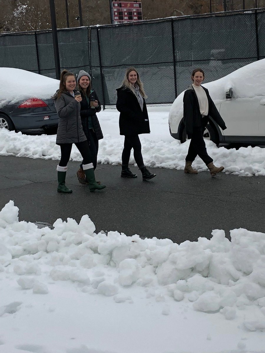 ElonUPhysPlant's tweet photo. Physical Plant appreciation excerpts from snow storm- Pic#1- PP truck clearing road, #2- #Elon students appreciate unrestricted road, #3- Powell Hs. porch/walk clean off appreciation, #4- newest step cleaning at Tennis Pavilion with a view, https://t.co/pEREsVdqQ8