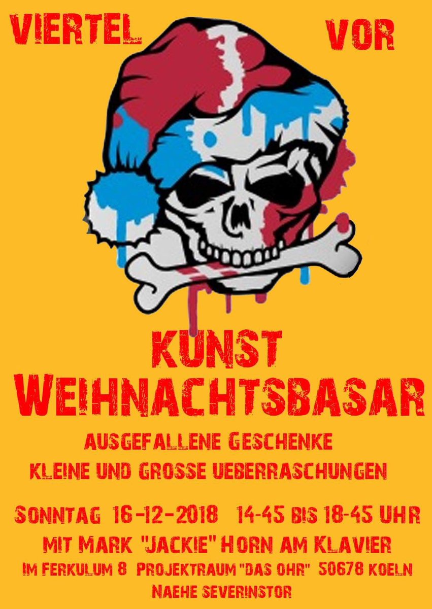 ohr_das's tweet photo. Noch auf der Suche nach dem perfekten, ganz besonderen Weihnachtsgeschenk? Versucht’s doch mal auf dem Kunst-Weihnachtsbasar „Viertel vor“ bei uns im #DasOhr am 16. Dezember - weitere Details findet ihr auf dem Flyer #LieblingsOhrt @ksta_koeln @express24 https://t.co/An19RWuogV