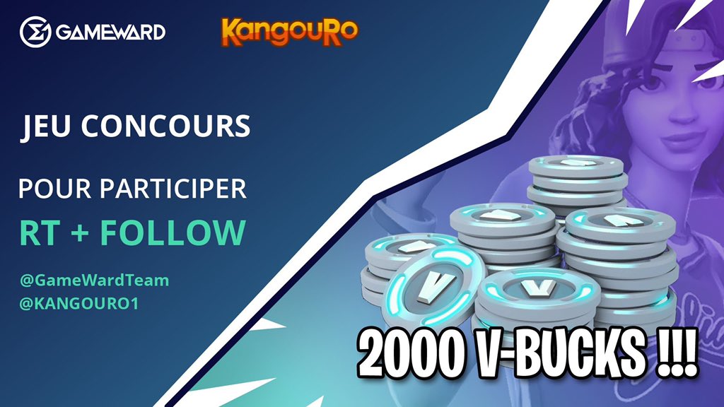 🚨🎁 #CONCOURS #GIVEAWAY #FORTNITE 🎁🚨

🔥2’000 V-BUCKS sur #Fortnite⁠ ⁠⁠à gagner🔥

1️⃣ Suivre <a href="/GameWardTeam/">GameWard</a> et <a href="/KangouRo1/">🇨🇭KngouRo.eth🇮🇹</a> 

2️⃣ #RT le post  

3️⃣ Mentionne un(e) ami(e) 

🍀Tirage le 26 décembre 2018 à 21h🍀