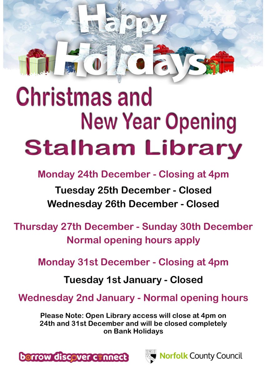 StalhamLibrary's tweet image. Our Christmas and New Year opening hours -
#Christmasopening #loveyourlibrary