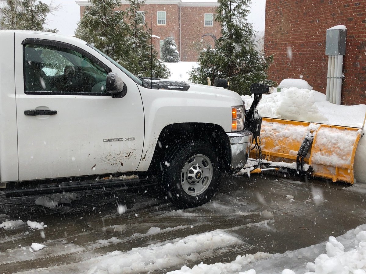 ElonUPhysPlant's tweet photo. Physical Plant appreciation excerpts from snow storm- Pic#1- PP truck clearing road, #2- #Elon students appreciate unrestricted road, #3- Powell Hs. porch/walk clean off appreciation, #4- newest step cleaning at Tennis Pavilion with a view, https://t.co/pEREsVdqQ8