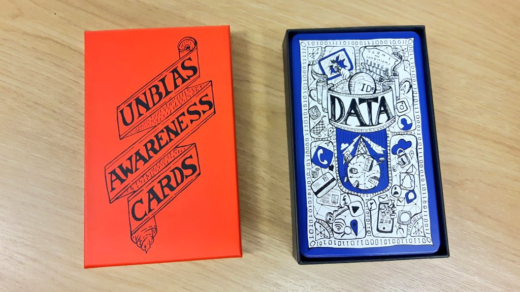 CarolineClaisse's tweet image. In a Workshop led by @gileslane exploring fairness in pervasive environments with a beautiful set of cards illutrated by @Alice_Angus #TIPSbyDesign #unbias #toolkit