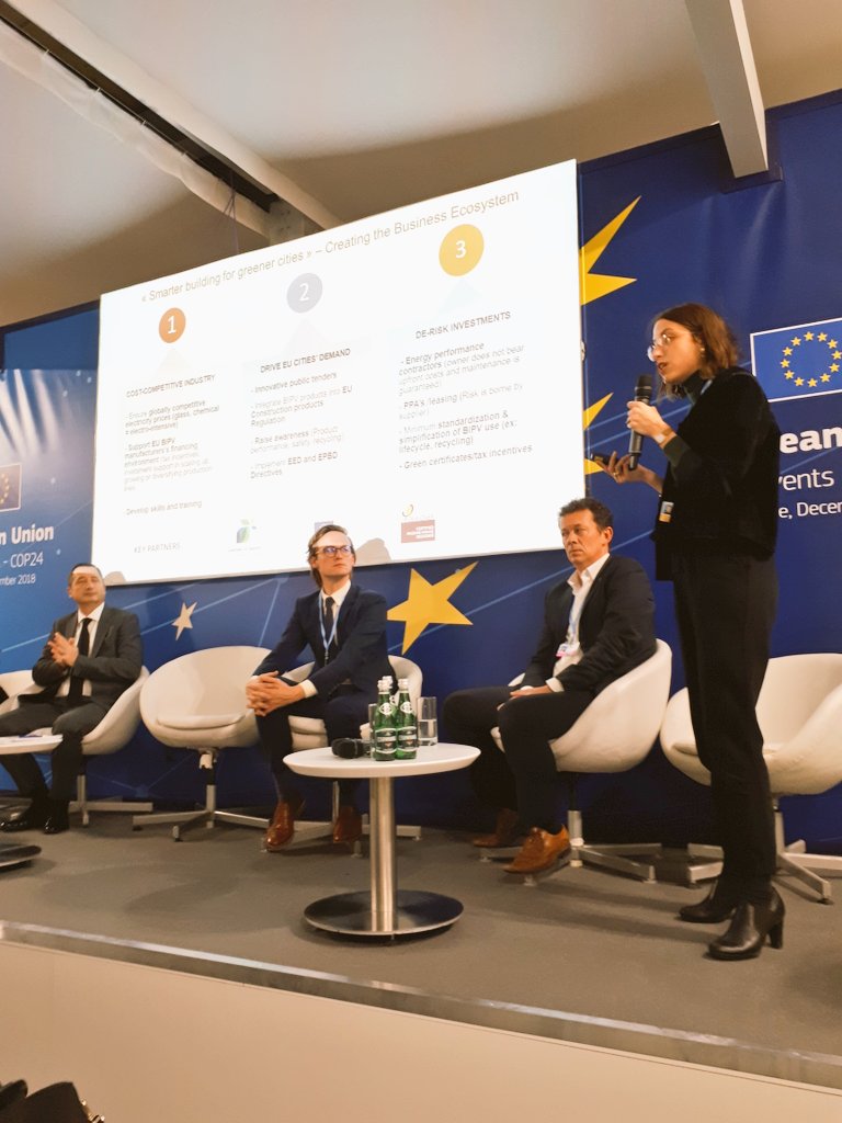 Akuo_Energy's tweet photo. Aurelie Beauvais from @SolarPowerEU presenting the key actions to accelerate the development of building integrated PV @COP24 for #EUEnergyDay ! #MakeOurCitiesGreenAgain @EU_Commission @Energy4Europe https://t.co/xXNfFhGZbJ