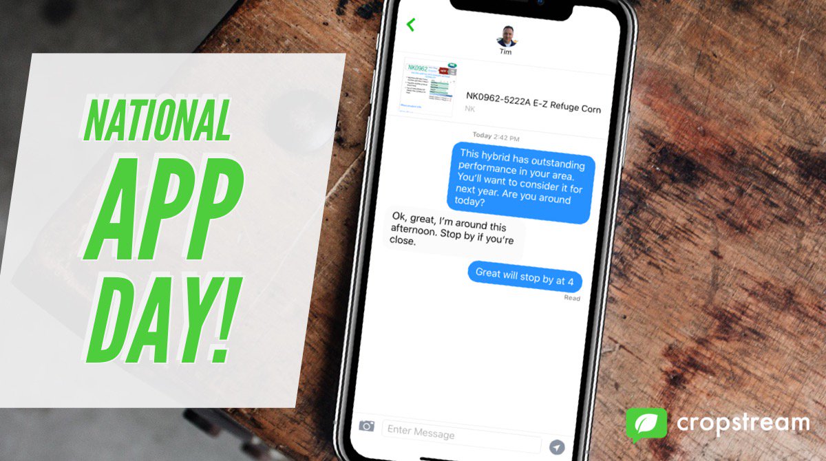 Cropstream's tweet photo. Celebrate #NationalAppDay by downloading Cropstream and get connected to the ag businesses you work with! #AgTech #Agriculture #AgApps https://t.co/RURmPESFLR