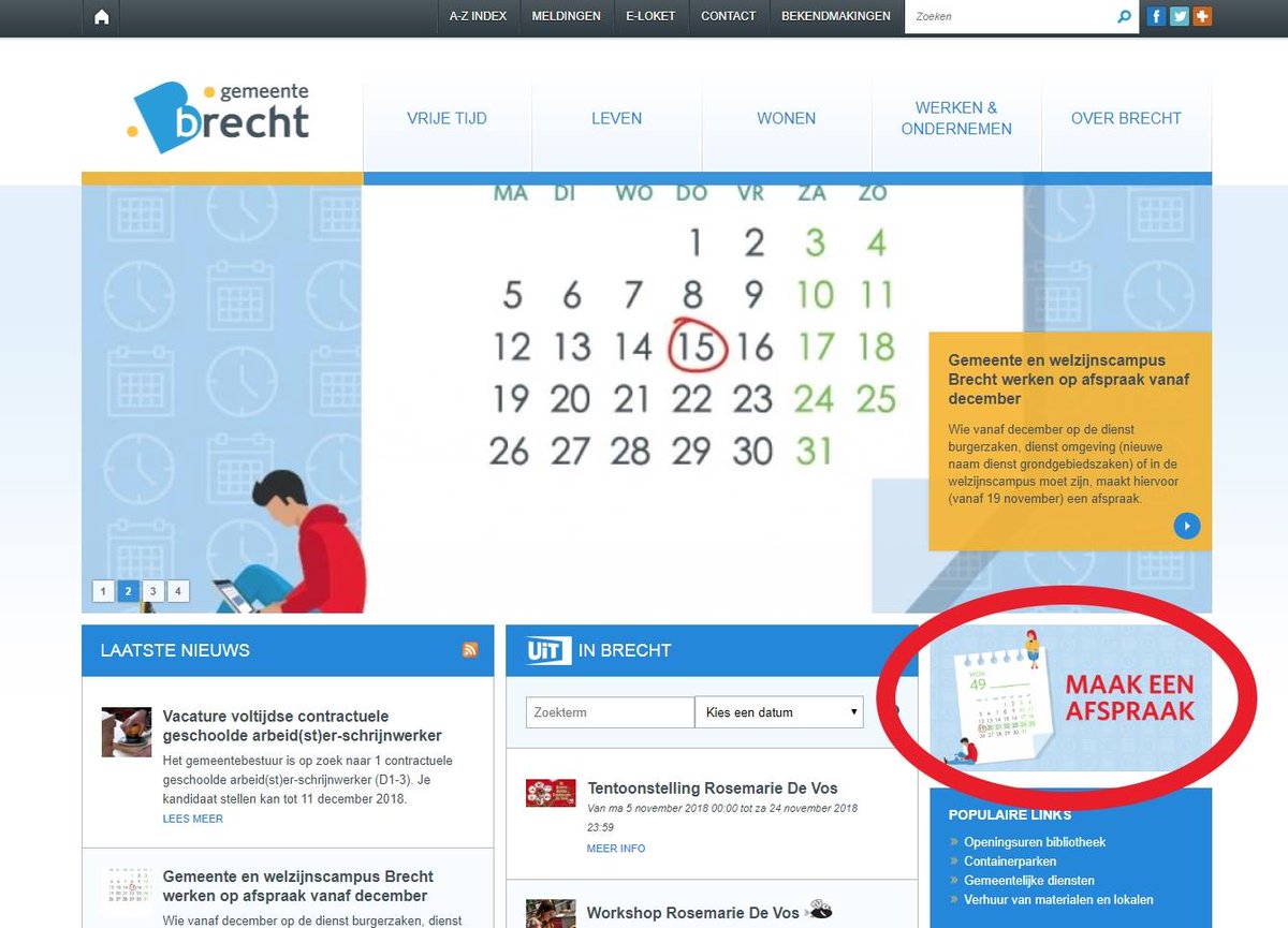 Wie vanaf 3 december bij de dienst omgeving, burgerzaken of in de welzijnscampus moet zijn, maakt hiervoor een #afspraak. Dit kan heel eenvoudig op brecht.be via onderstaande knop!
