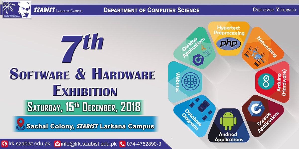 soorajkanal16's tweet photo. 7th Software and Hardware Exhibition at SZABIST Larkana Campus.
Open for all.. Join Us there π
#SZABISTLarkana
#SoftwareHardwareExhibition https://t.co/DEb0oyhcGp