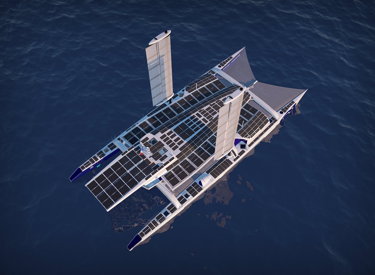 VicErussard's tweet photo. En 2019 #EnergyObserver se transforme! Je suis très fier d’intégrer 2 #Oceanwings conçues par @VPLPYachtDesign et CNIM pour optimiser le mix énergétique de notre navire. Jusqu’à moins 42% de dépenses énergétiques pour les navires de commerce, un potentiel immense pour la mobilité https://t.co/x9A8e2n0nc