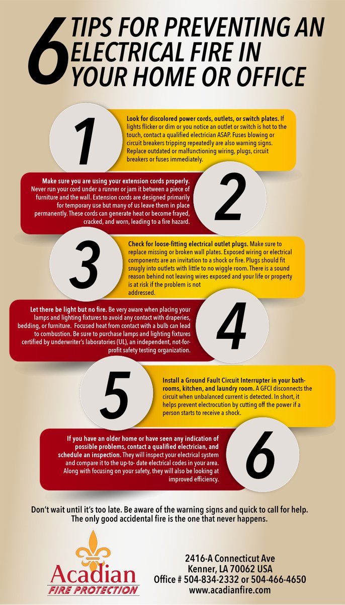 Acadian_Fire's tweet photo. Electrical fires happen every day. Try some of these tips from #AcadianFireProtection to help keep one from happening to you. #GoodToKnow #Tips https://t.co/6sjkqDf48V
