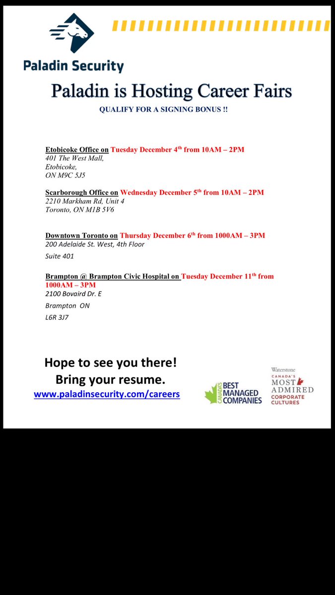 PaladinHRTO's tweet photo. We are at Brampton Civic Hospital today. Join our career fair from 10am - 3pm. @PaladinHRTO  #careerfair #security #jobs https://t.co/HUfnbEIq1W