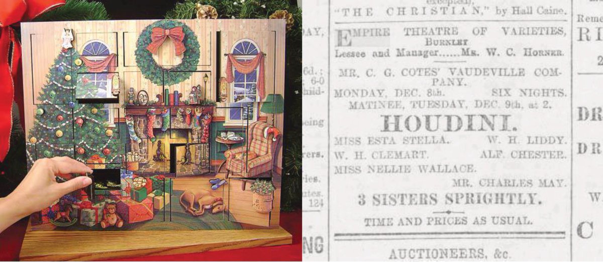 BurnleyEmpire's tweet photo. It's back, the #BETT advent calendar &amp; who's behind door 11..... 
World famous #HandcuffKing #Houdini performing 6 nights a week at the #BurnleyEmpire in 1902! His performance in #Burnley was a little known fact that the BETT archivists discovered whilst carrying out research! https://t.co/ZT0IptjE70