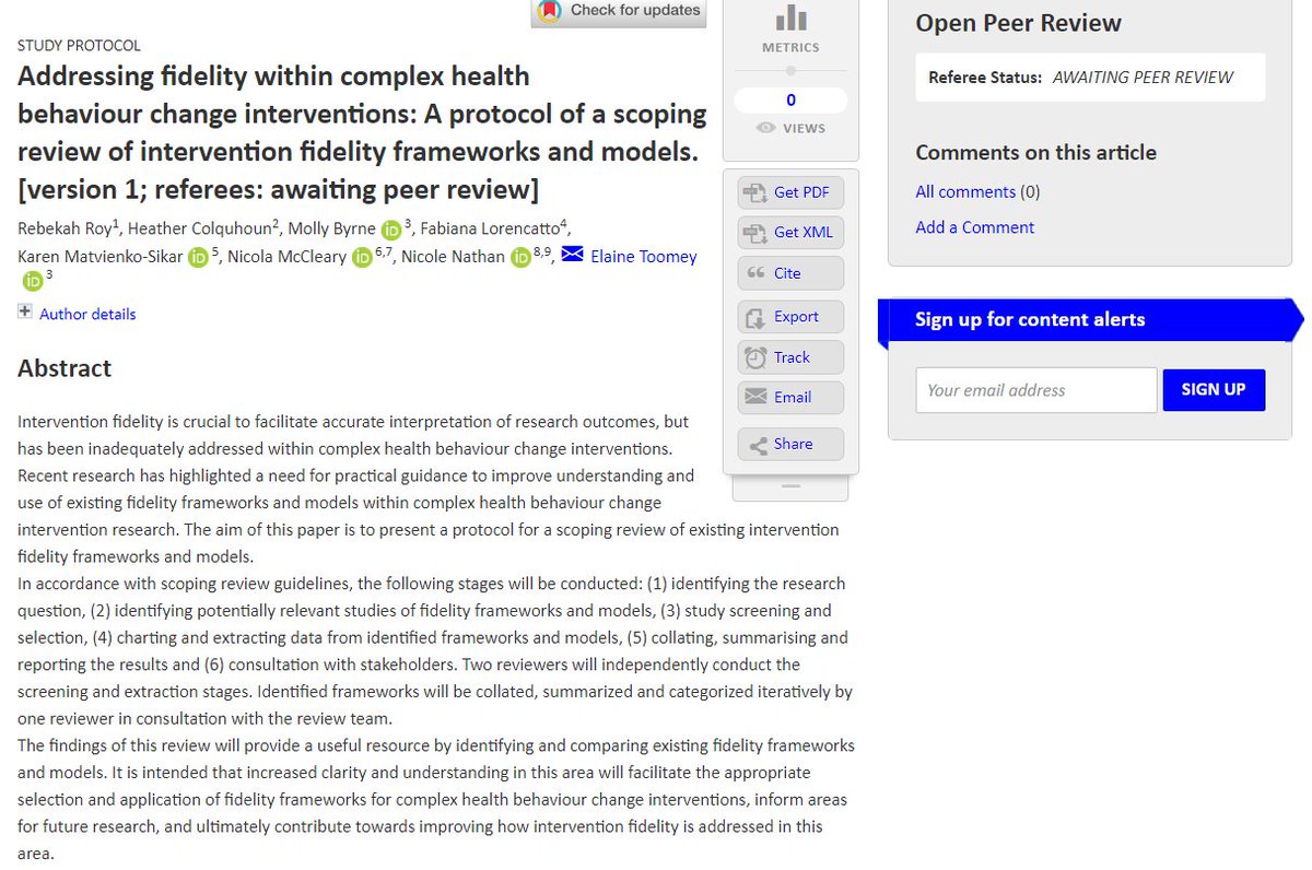 Protocol for our #scopingreview of #interventionfidelity frameworks now published and awaiting peer r/v on @HRBOpenRes! Thanks to @NUIGMedicine u/g student Rebekah Roy for her work on this and to @hrbtmrn for funding her trials methodology summer studentship! #OpenScience