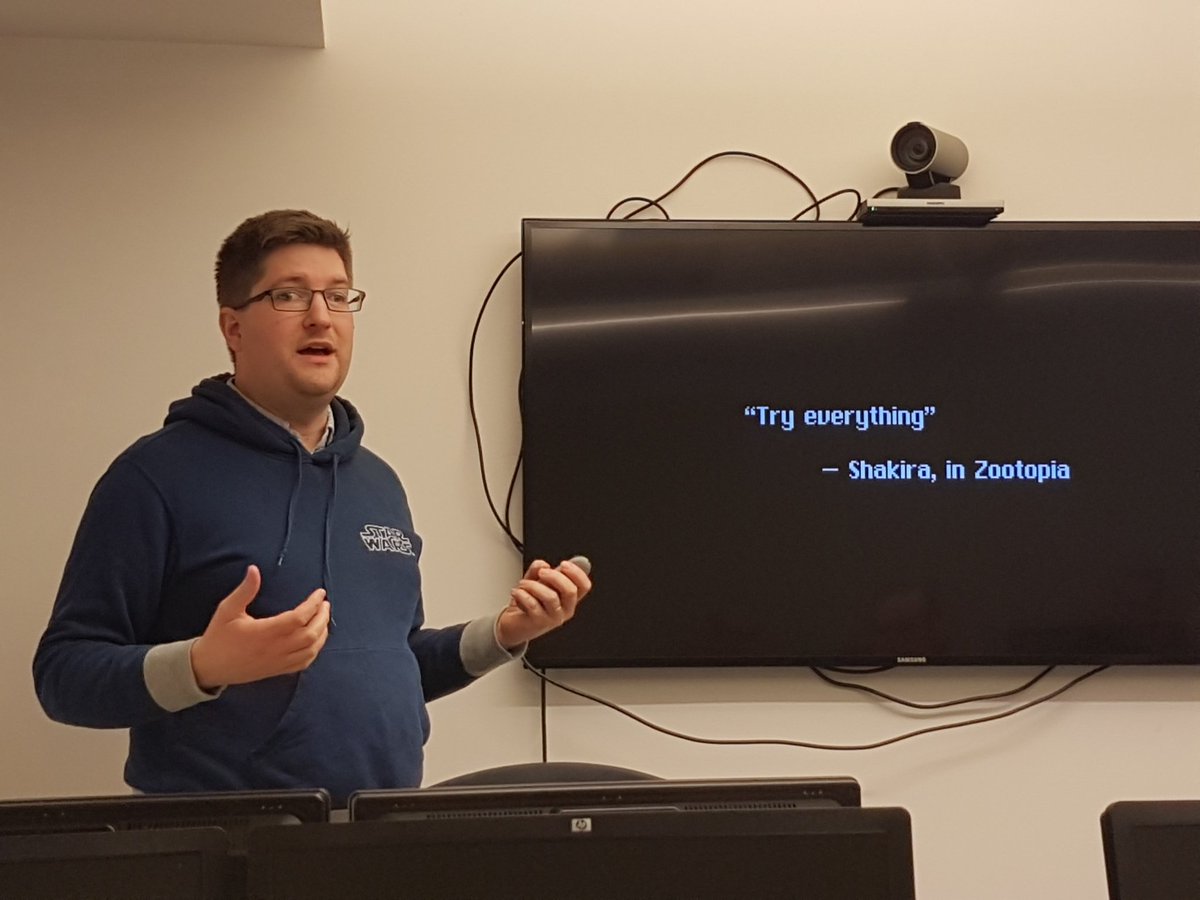 Lau_Stephen's tweet photo. Never thought I would see @carlmasak quote @shakira in a #typescript talk @Edument! https://t.co/O6bbG7dtEP