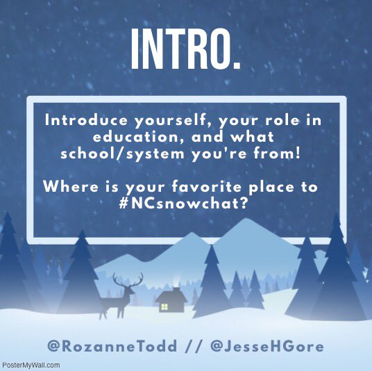 JesseHGore's tweet photo. Welcome to #NCsnowchat! Please introduce yourself, your role in education, and what school/system you’re from! Where is your favorite place to #NCsnowchat? https://t.co/uyx3Pz62EN