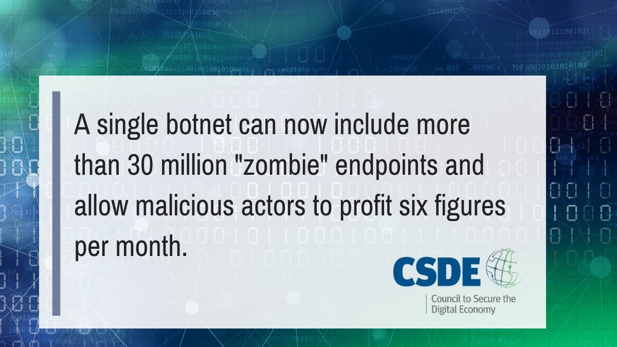 USTelecom's tweet image. What is the scale of the #botnet threat? Download the CSDE #AntiBotnetGuide to learn how industry is coming together to confront this challenge: bit.ly/2QtVQCU