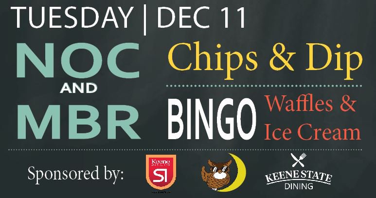 KeeneDining's tweet photo. It's proven, everyone needs a break from studying. TONIGHT join us in the Young Student Center for some yummy treats and BINGO. #studybreak #finals #keenestatedining #keenedining #keenestatecollege https://t.co/vg0V57UhRU