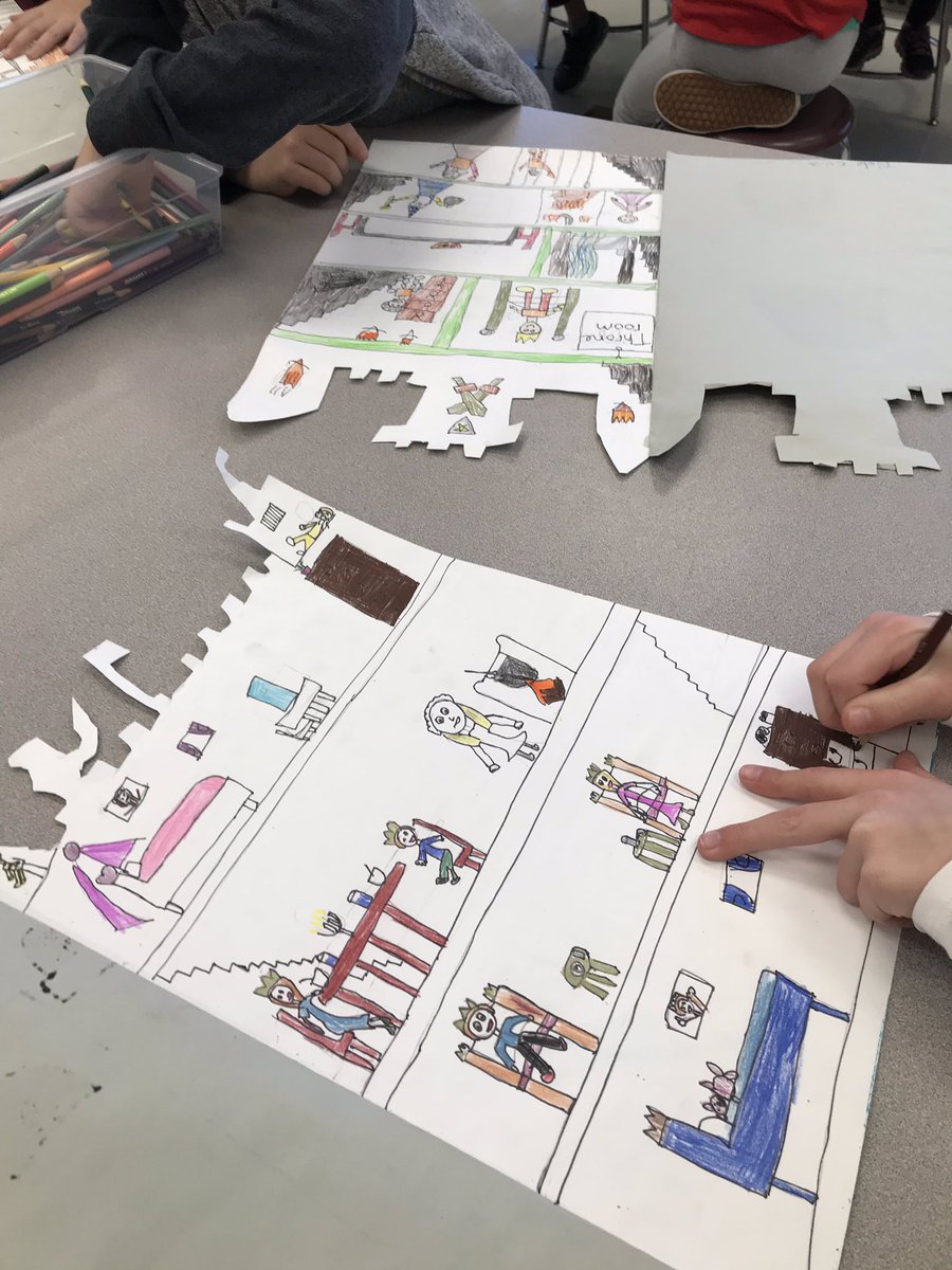 3rd graders working on the inside of their castles. They have used many different techniques of drawing, cutting, painting, and coloring to complete both the inside and outside of their castles. Each of their castles tell a great story. <a href="/SparksESArt/">Stephanie Chaney</a>