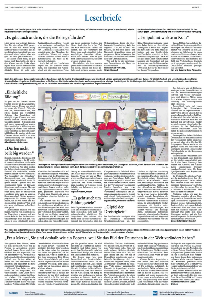 Wie schön, dass dieser Brief doch noch in Deutschland veröffentlicht  wurde, noch dazu in der Zeitung aus meiner Heimatregion! Danke <a href="/MarcusChr73/">Marcus Christoph</a>! Und nochmals herzliche Gratulation an Victoria Caelles Llacer!