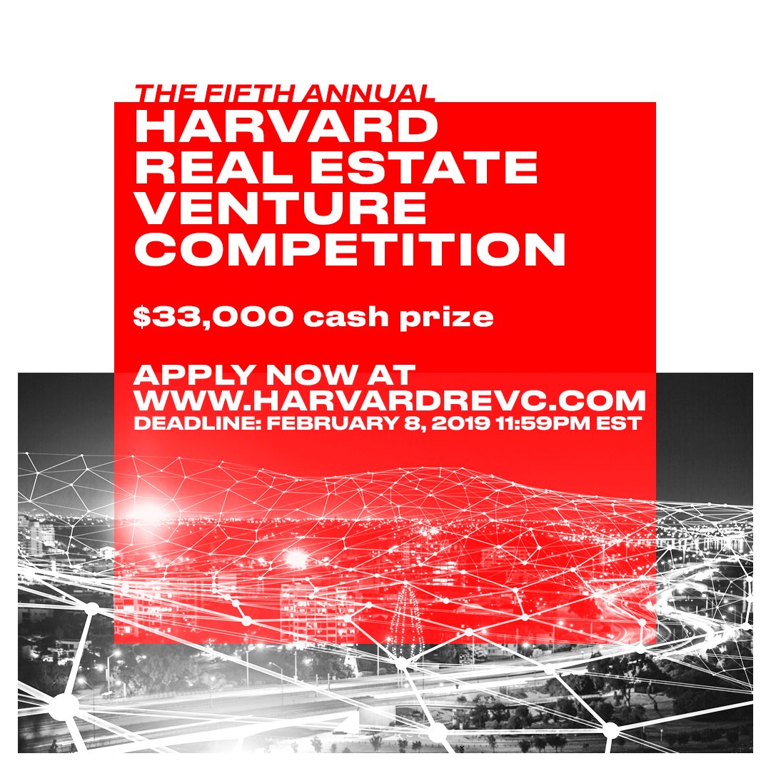 HarvardREVC's tweet photo. Now accepting applications for the 5th Annual Harvard Real Estate Venture Competition! To learn more, visit https://t.co/pAeq1uLWVN
#innovation #tech #technology #fintech #realestate #proptech #constructiontech #smartcity #CRE #venturecapital #nyc #startups #harvard #competition https://t.co/aR11MIBOS3