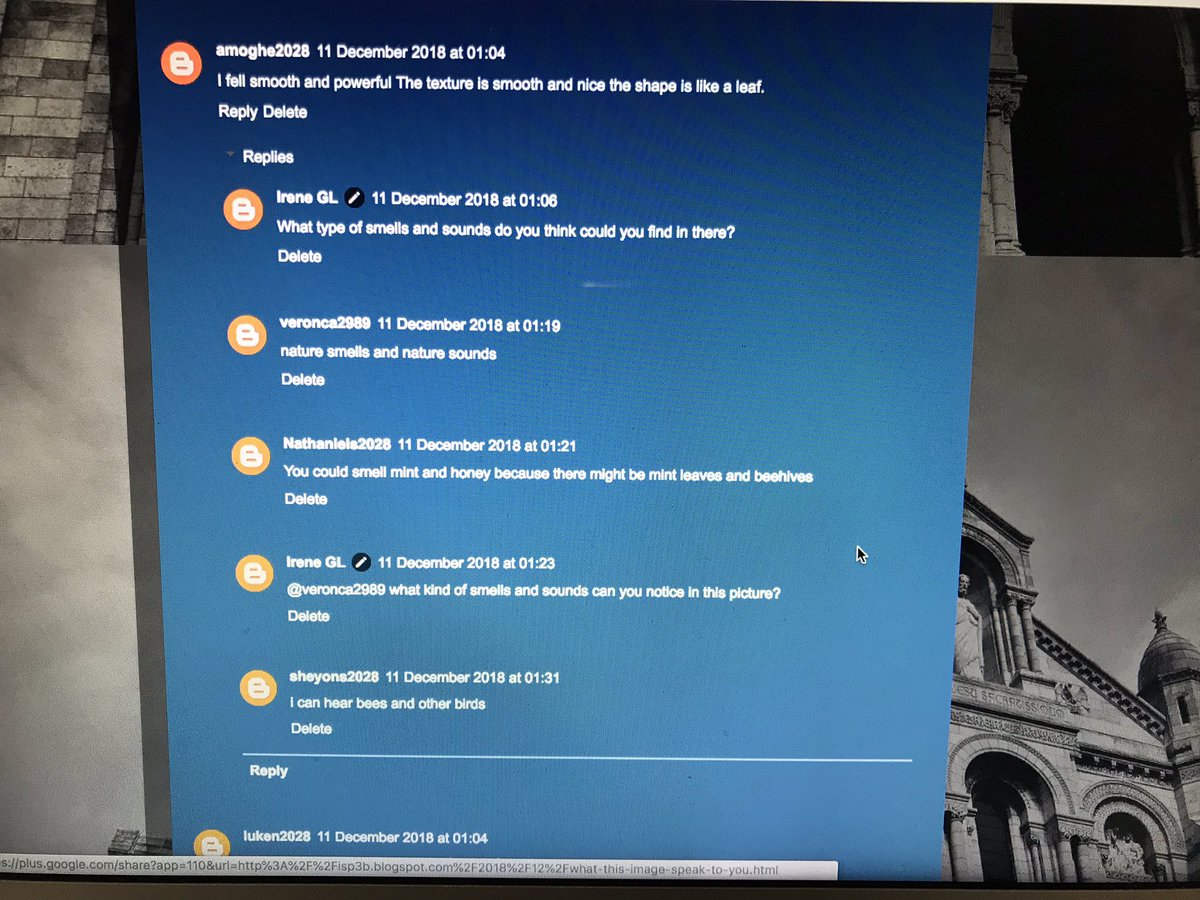 mslingisp's tweet photo. What a powerful way to use comment feature from a class blog to facilitate students’ thinking process, especially when students connected each other! #ISParisIB #learningblog https://t.co/9prjJfGhod