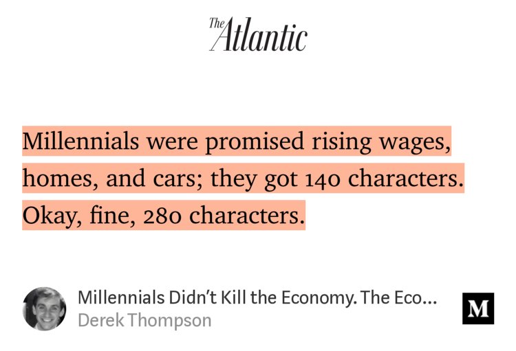 gundo_money's tweet photo. "Millennials Didn't Kill the Economy. The Economy Killed Millennials." - @DKThomp https://t.co/BdNVx8cybS https://t.co/ucVjt6PfQV