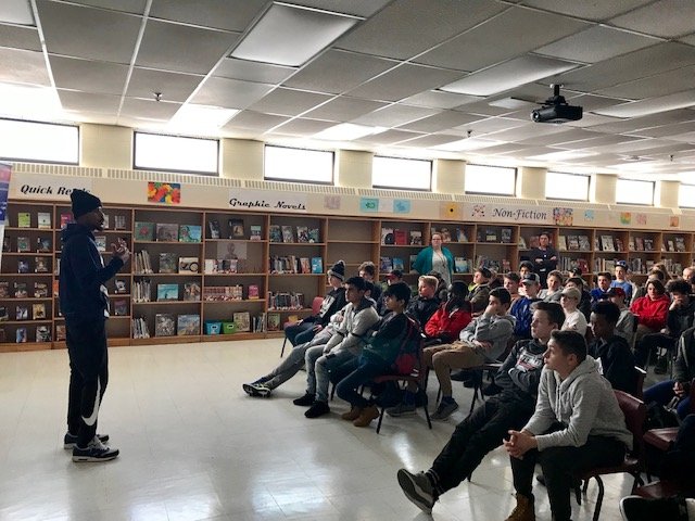 hfxhurricanes's tweet photo. Cliff and @daveandoh were at St. Agnes Jr. High this morning talking to grade 8 students about achieving your goals and focusing on your academics 📚

Thank you for having us! 

#CanesintheCommunity https://t.co/C1YYUE7enm
