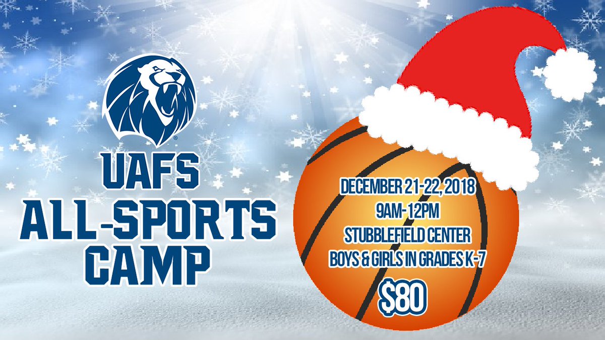 The UAFS Holiday All-Sports Camp will be here next week! Dec. 21-22 9am-12pm at the Stubblefield Center! Go to uafsbasketballcamps.com/index.cfm to register online! Walk-up registration is also available! #BleedBlue