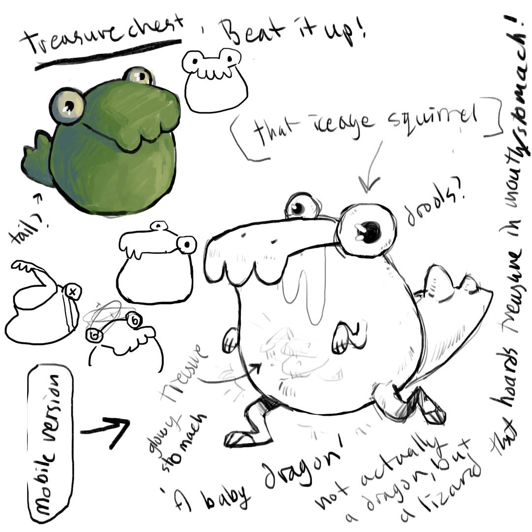 FungeonCrawl's tweet image. Remember the concept drawings of this adorable baby dragon treasure chest? Here it&apos;s worked out a bit more and isn&apos;t he the cutest?! 😍
#Conceptart #Dragon #BabyDragon #Gameart #Treasure #2DArt #DragonDrawing #Cuteart #GameArt