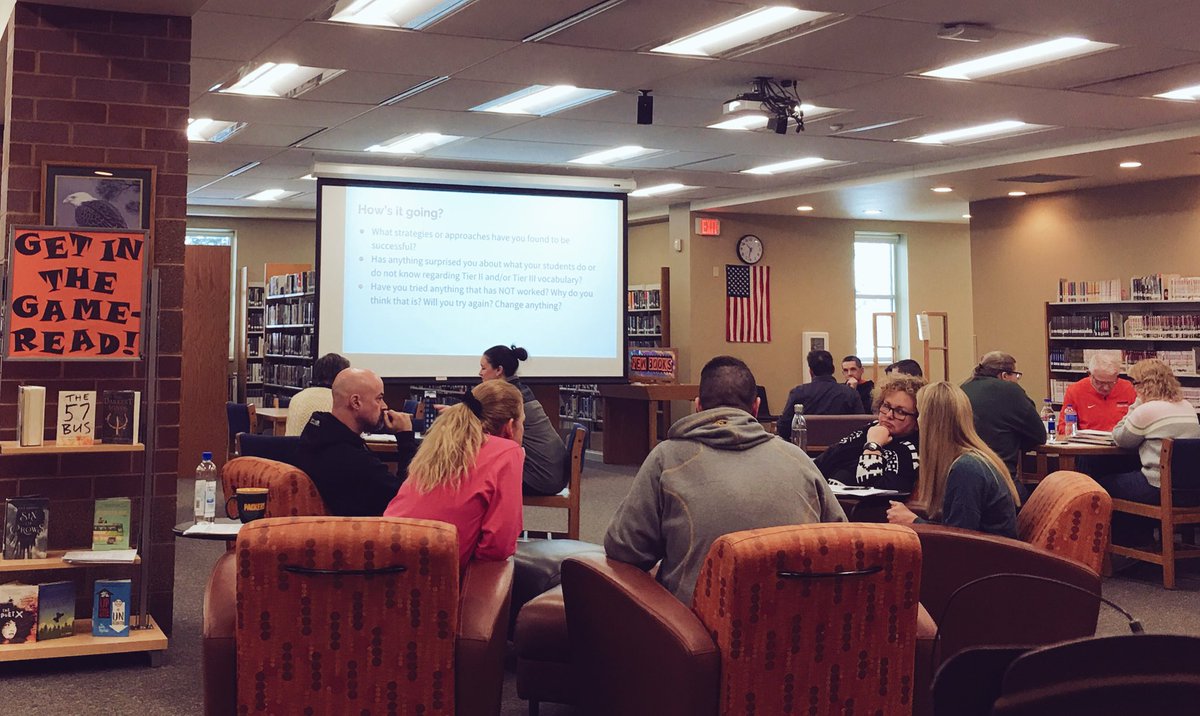 While our students are enjoying a day off, staff are hard at work learning about literacy and discussing Tier II and Tier III vocabulary. #bettereveryday #bringyourAgame #kaukaunastrong