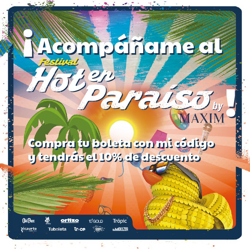 DjDianamedina's tweet photo. Cada día falta menos para estar con poca ropa y mucha música en @HotenParaiso ►♫ si ustedes quieren ir a este fiestón el 29 de dic, pueden comprar sus boletas aquí https://t.co/nV53EivKdo y si ingresan el código: DJDIANA reciben 10% de descuento ✌️
#HotEnParaíso #DaleAlCalor https://t.co/UCsIvxewQN